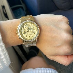 Michael Kors Stainless Steel Gold Watch with Pave frame